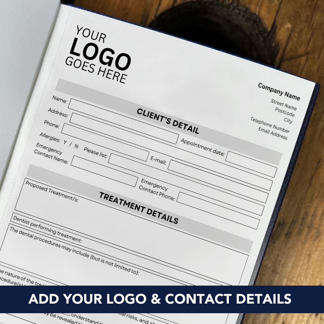 Dentist Consent Form, Add your logo and contact details NCR Book