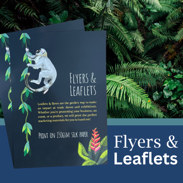 Trade Show Flyers and Leaflets on a jungle background